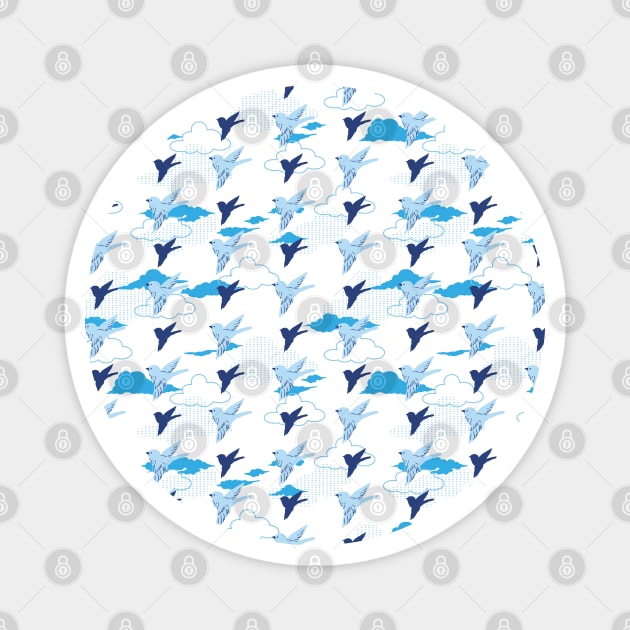 Flock of birds Fly in Clear Sky Pattern Magnet by FlinArt